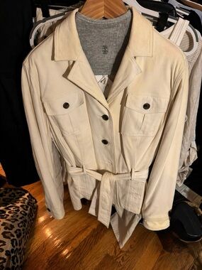 Brunello Cucinelli suede Cream Belted Trench Jacket
